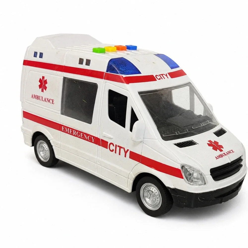 City Emergency Ambulance Toy Rescue Van White Red Opening Rear Doors Plastic